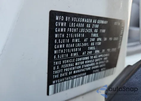 2016 Volkswagen Tiguan S z USA, uszkodzony, nr VIN WVGAV7AX2GW590568